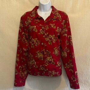 B-28 Sag Harbor Red & Cream Floral Long Sleeve 100%‎ Cotton Suit Jacket Size M